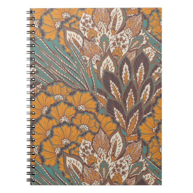 Cuaderno Patrón de plumas de pavo real abstracto (Frente)
