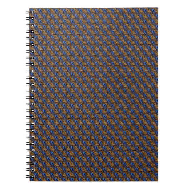 Cuaderno Patrón de plumas de pavo real azul y naranja (Frente)