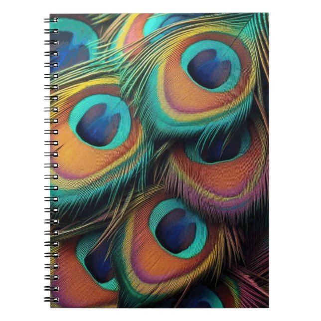 Cuaderno Patrón de plumas de pavo real de color (Frente)