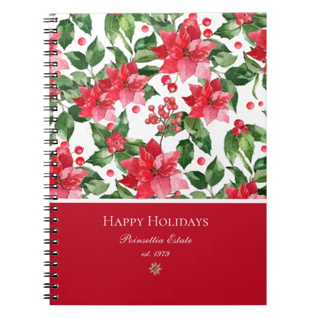 Cuaderno Patrón de Poinsettia personalizado de las vacacion (Frente)