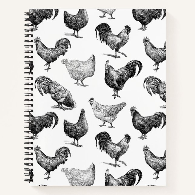Cuaderno Patrón de pollo de granja de campo retro (Anverso)