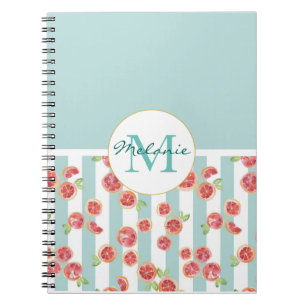 Cuaderno Patrón de pomelo rosado en franjas verdes