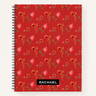 Cuaderno Patrón de Poppies Rojos bonito Personalizado