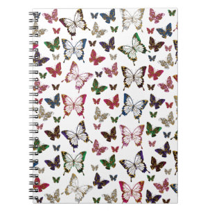 Cuaderno Patrón de primavera de mariposa de mármol de color