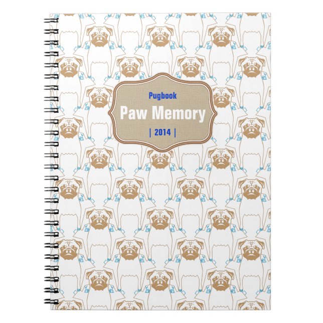 Cuaderno Patrón de Pug marrón azul (Frente)