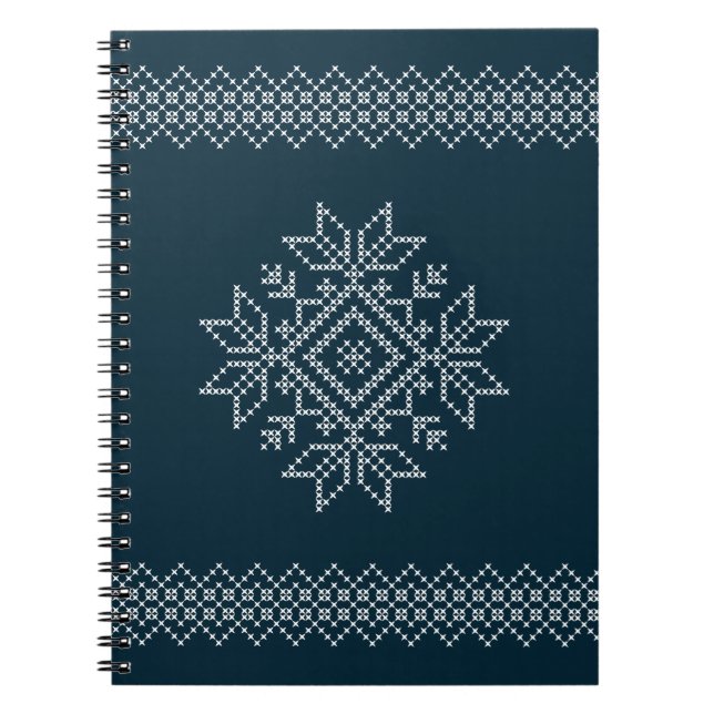 Cuaderno Patrón de punto de navidad azul copo de nieve (Frente)