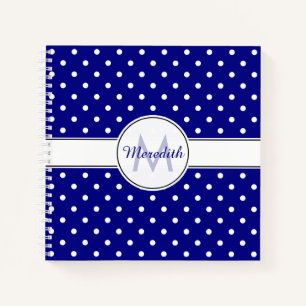 Cuaderno Patrón de punto de polka azul de la Marina Monogra