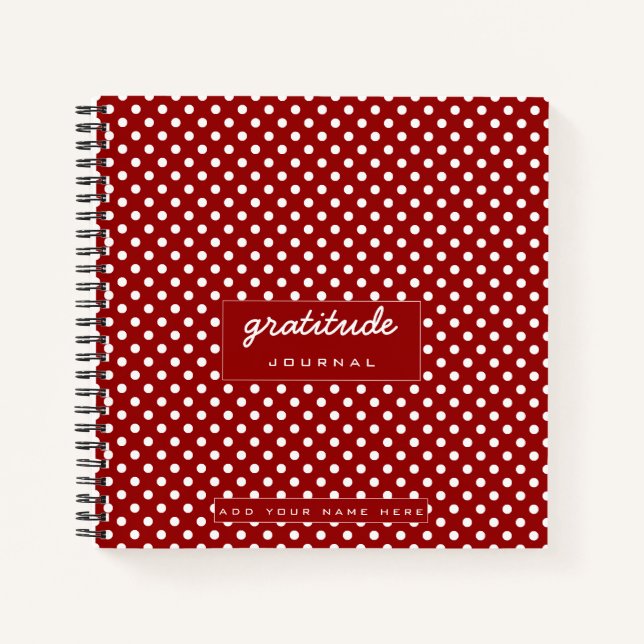 Cuaderno Patrón de punto de polka blanca roja Gratitude Jou (Anverso)