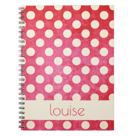 Cuaderno Patrón de punto de polka blanco rojo vintage perso