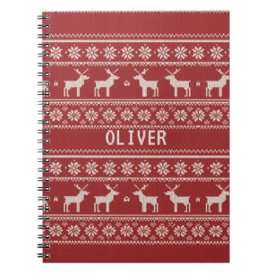 Cuaderno Patrón de punto de reno nórdico personalizado