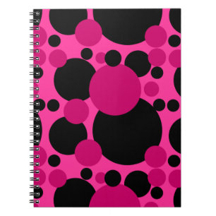 Cuaderno Patrón de puntos de círculo negro rosado