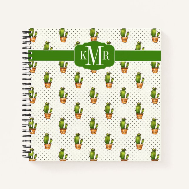 Cuaderno Patrón de puntos de polk de cactus y suculento (Anverso)