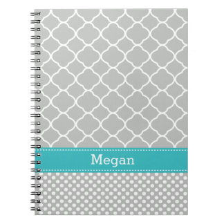 Cuaderno Patrón de puntos de polka Aqua y nombre personaliz