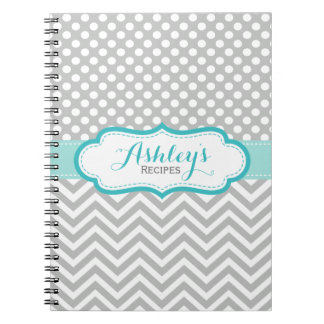 Cuaderno Patrón de puntos de polka azul gris y acuático