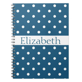 Cuaderno Patrón de puntos de polka azul y blanco personaliz