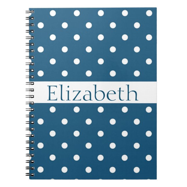 Cuaderno Patrón de puntos de polka azul y blanco personaliz (Frente)