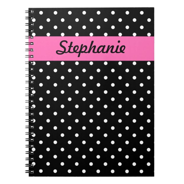 Cuaderno Patrón de puntos de polka blanco y negro (Frente)