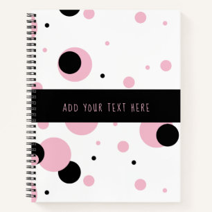 Cuaderno Patrón de puntos de polka negro rosado