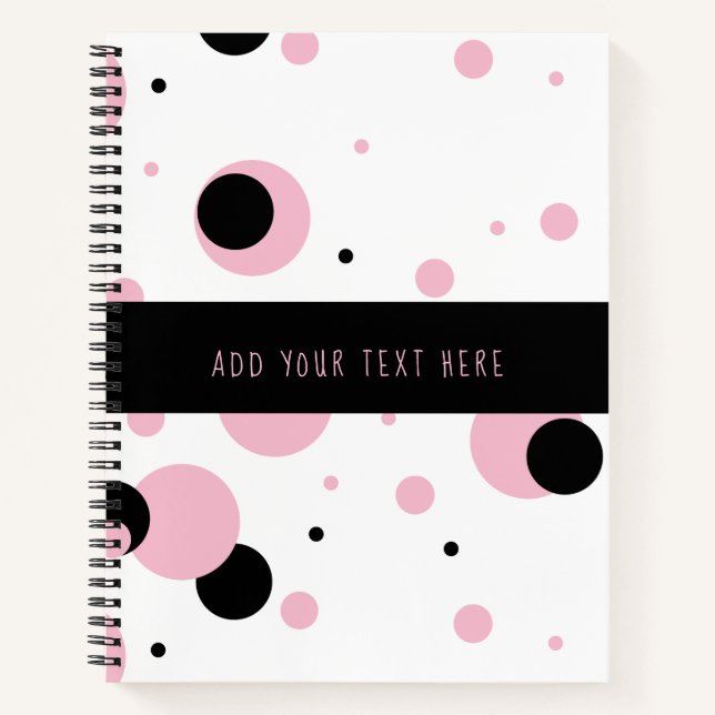 Cuaderno Patrón de puntos de polka negro rosado (Anverso)