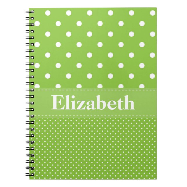 Cuaderno Patrón de puntos de polka personalizados verde y b (Frente)