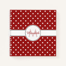 Cuaderno Patrón de puntos de polka rojo monogramado