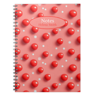 Cuaderno Patrón de puntos de polka rojo y blanco 3D