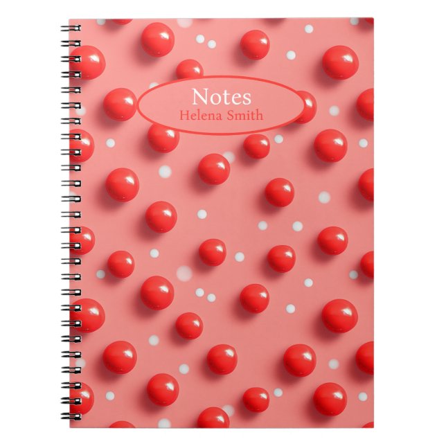 Cuaderno Patrón de puntos de polka rojo y blanco 3D (Frente)
