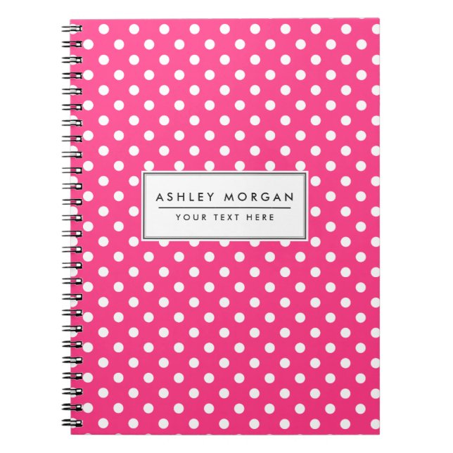 Cuaderno Patrón de puntos de polka rosa y blanco (Frente)