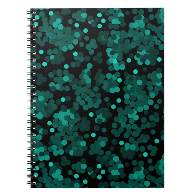 Cuaderno Patrón de puntos de polka verde turquesa sobre neg (Frente)