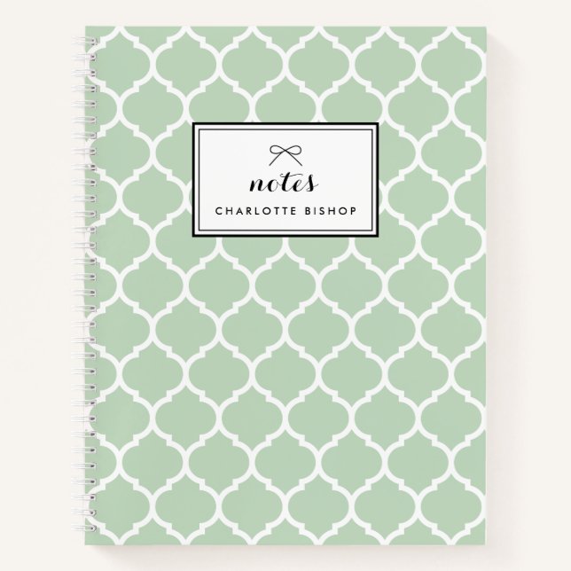 Cuaderno Patrón de quatrefoil moderno de menta personalizad (Anverso)