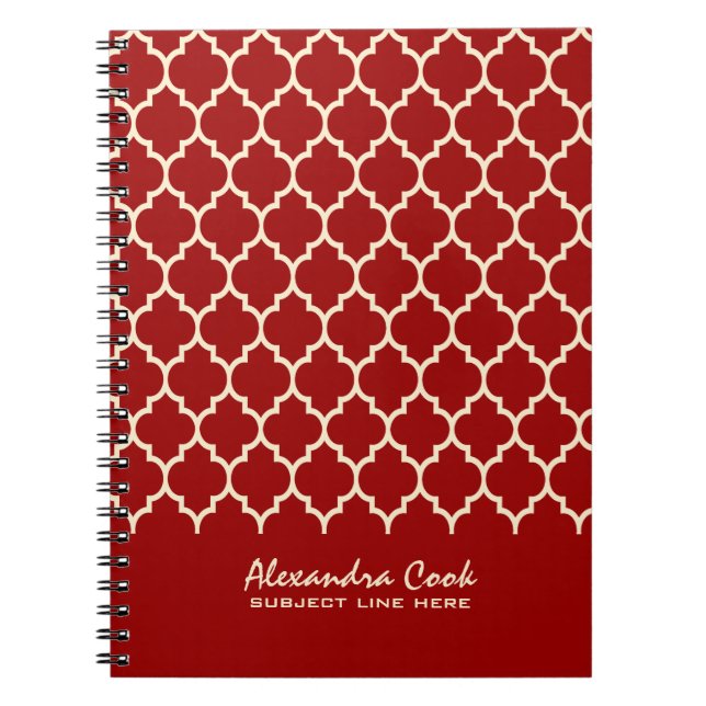 Cuaderno Patrón de quatrefoil rojo y crema de Borgoña (Frente)