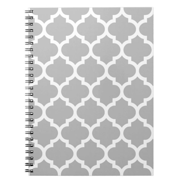 Cuaderno Patrón de quatrefol marroquí blanco gris #5 (Frente)