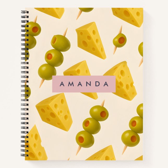 Cuaderno Patrón de queso y oliva pasteles personalizado (Anverso)