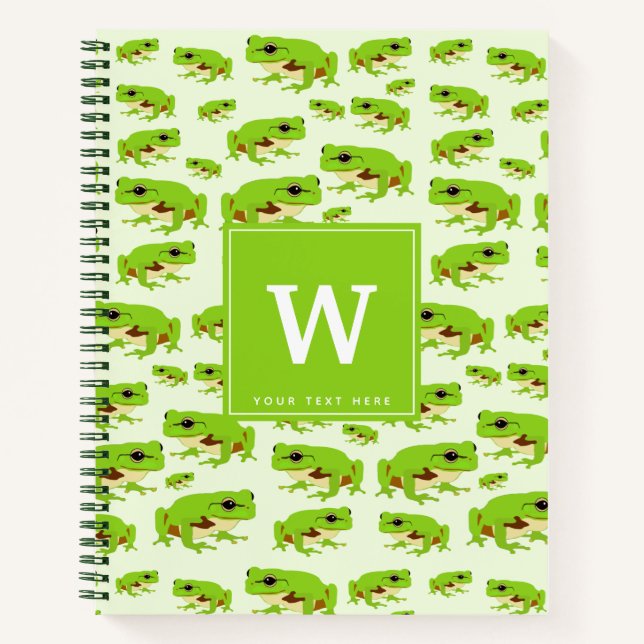 Cuaderno Patrón de rana arborícola verde lindo con monogram (Anverso)