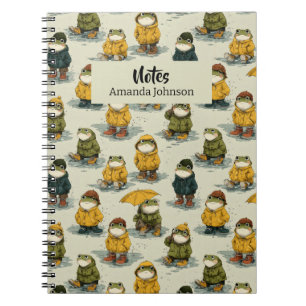 Cuaderno Patrón de ranas caprichosas con impermeables