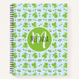 Cuaderno Patrón de ranas lindas sobre azul brillante