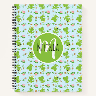 Cuaderno Patrón de ranas lindas sobre azul brillante
