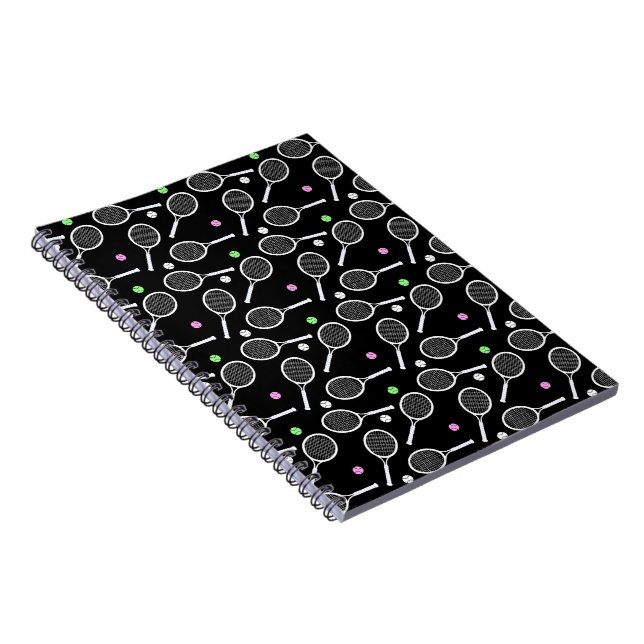 Cuaderno Patrón de raqueta de tenis negro (Lado Derecho)