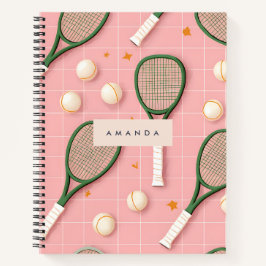 Cuaderno Patrón de raqueta de tenis retro personalizado mon