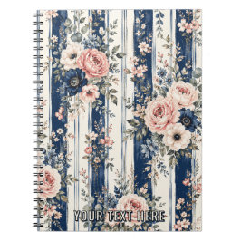 Cuaderno Patrón de raya floral navy de acuarela con texto p