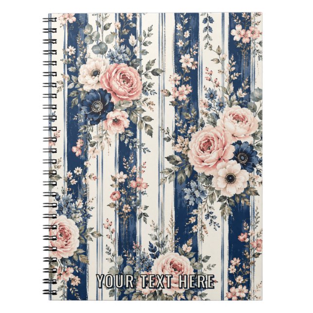 Cuaderno Patrón de raya floral navy de acuarela con texto p (Frente)