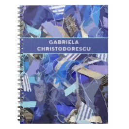 Cuaderno Patrón de rayas abstractas de monograma azul morad