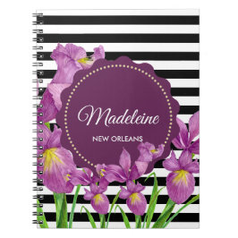 Cuaderno Patrón de rayas blancas negras de iris morado