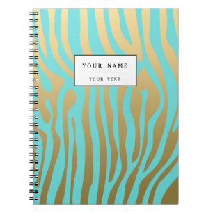 Cuaderno Patrón de rayas de cebra doradas y azules