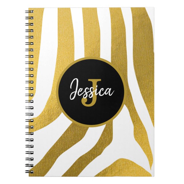 Cuaderno Patrón de rayas de impresión Faux Gold Zebra (Frente)