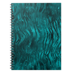 Cuaderno Patrón de rayas de tigre con brillo glam ombre azu