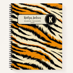 Cuaderno Patrón de rayas de tigre naranja negro Monograma