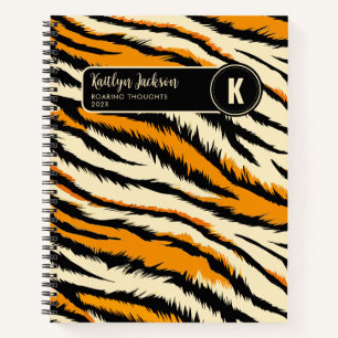 Cuaderno Patrón de rayas de tigre naranja negro Monograma