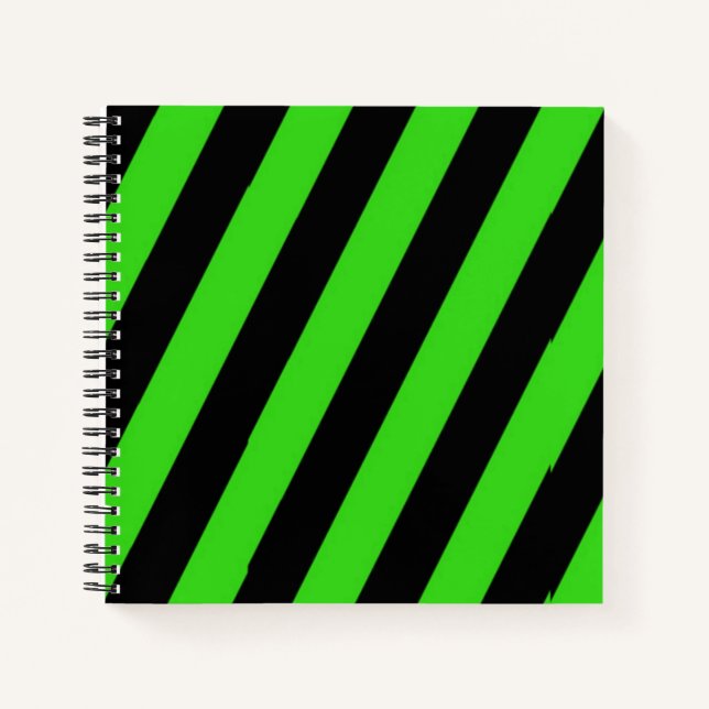 Cuaderno Patrón de rayas diagonales verdes y negros (Anverso)