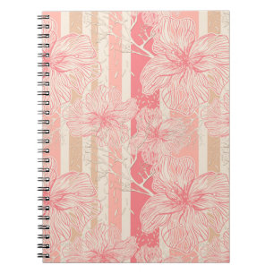 Cuaderno Patrón de rayas florales rosadas de melocotón